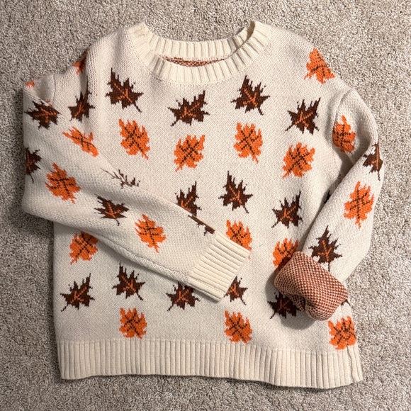 Kiel James Patrick Sweaters - Kiel James Patrick Cream and Orange Leaf Sweater